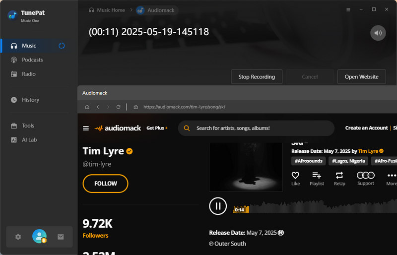 record audiomack songs