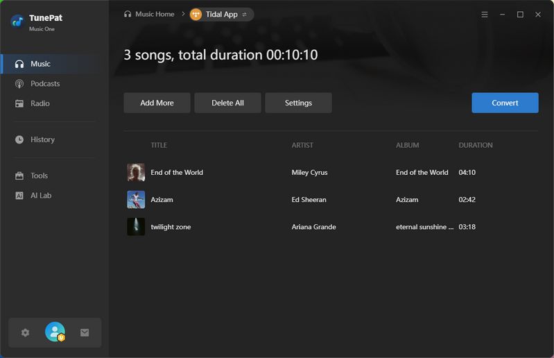 convert tidal songs to wav