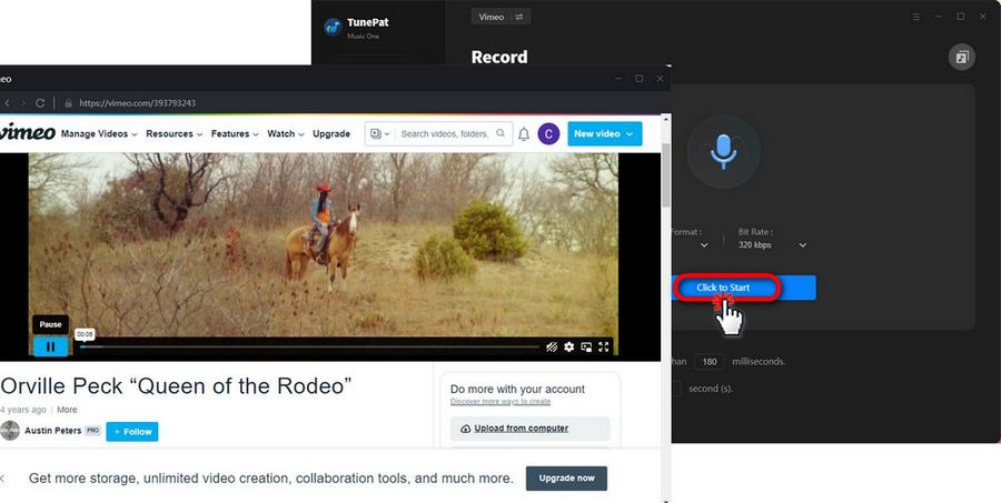 start to download vimeo music