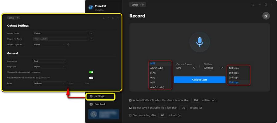 Customize output settings