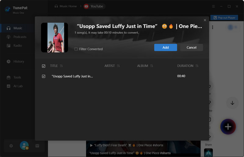 add youtube shorts to TunePat