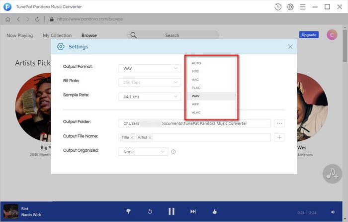 choose wav as the output format