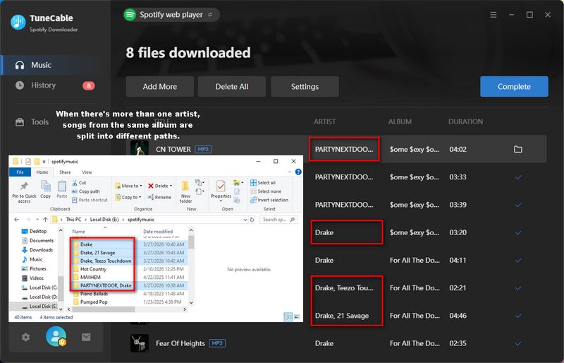 output Spotify songs by artist album