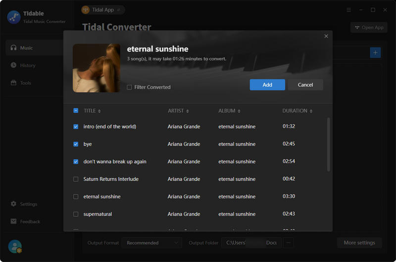 Tidabie parse tidal songs