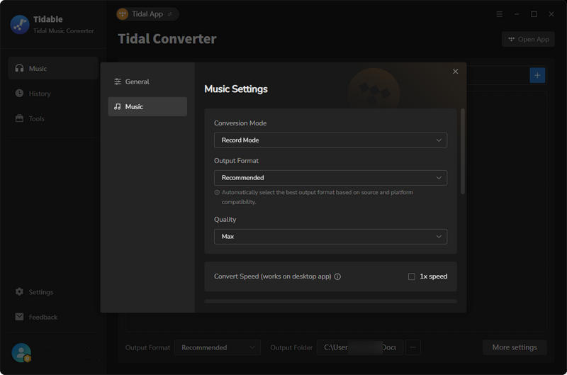 Tidabie change settings