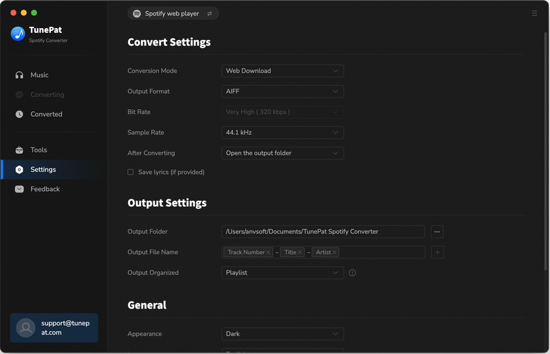 change spotify music output parameters