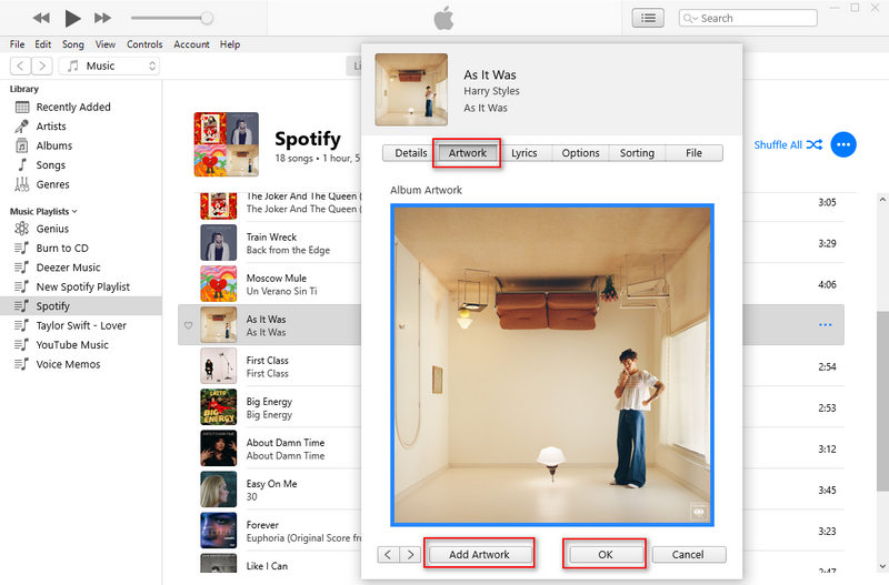 изменить обложку музыки spotify в iTunes