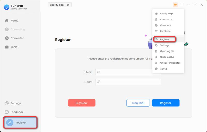 Register TunePat Spotify Music Converter