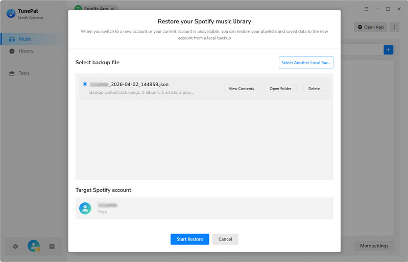 restore Spotify music library