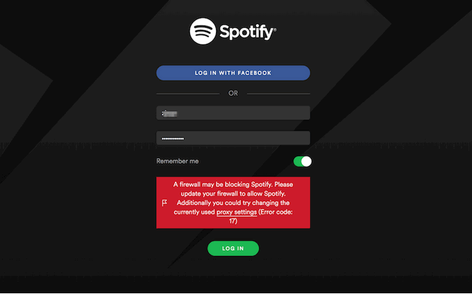 Spotify Firewall Error 17 on Mac