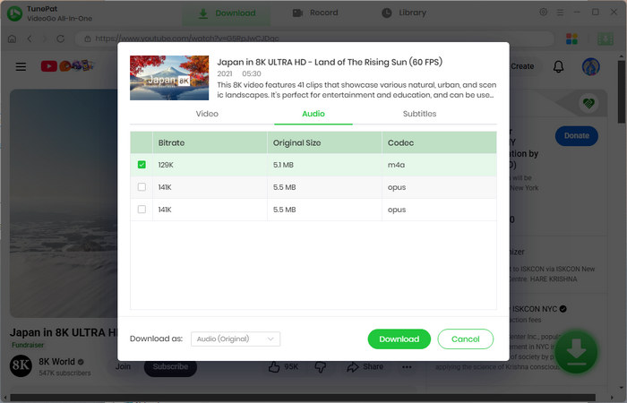 choose youtube audio output quality