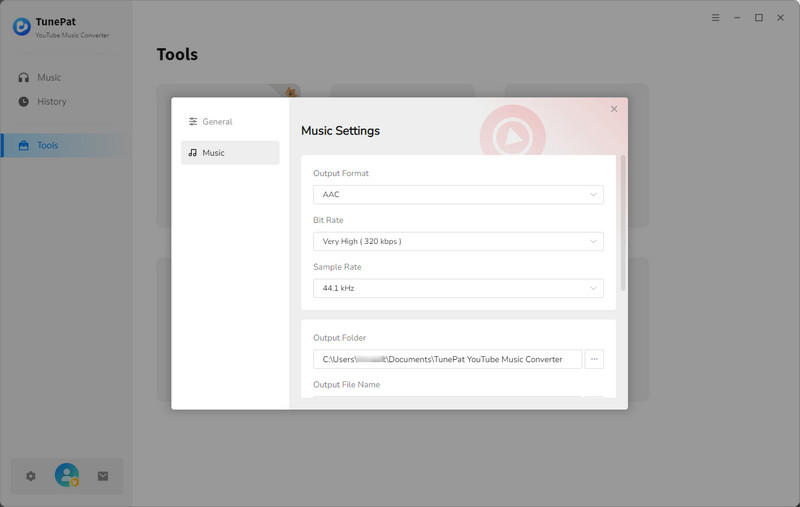 tunepat youtube converter settings