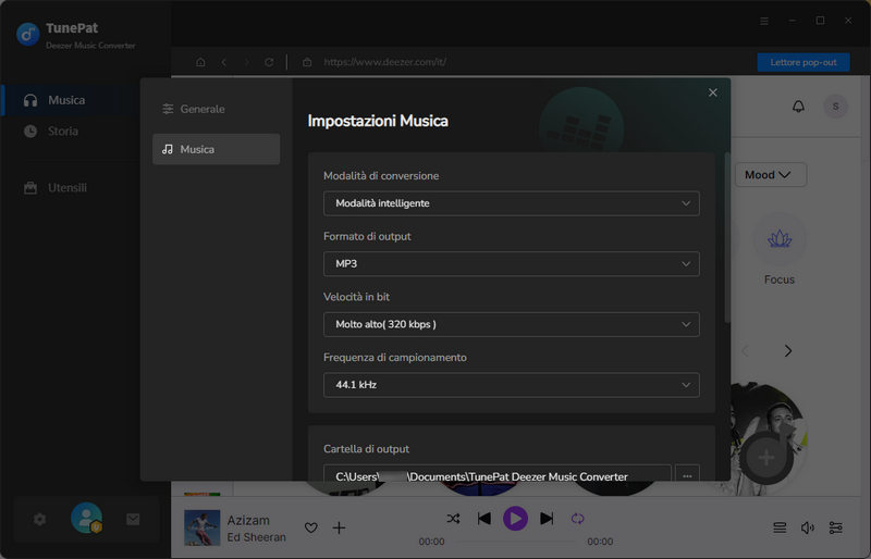 Personalizza impostazioni di output