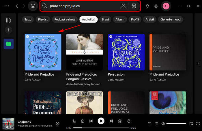 Trovare audiolibri su Spotify