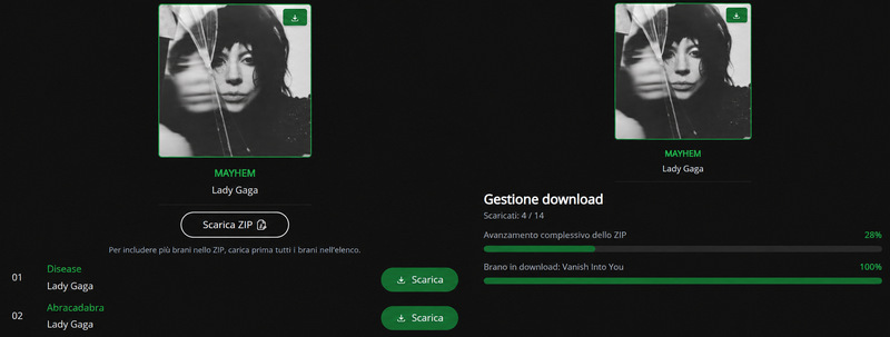 Download di un album in ZIP con SpotiDownloader