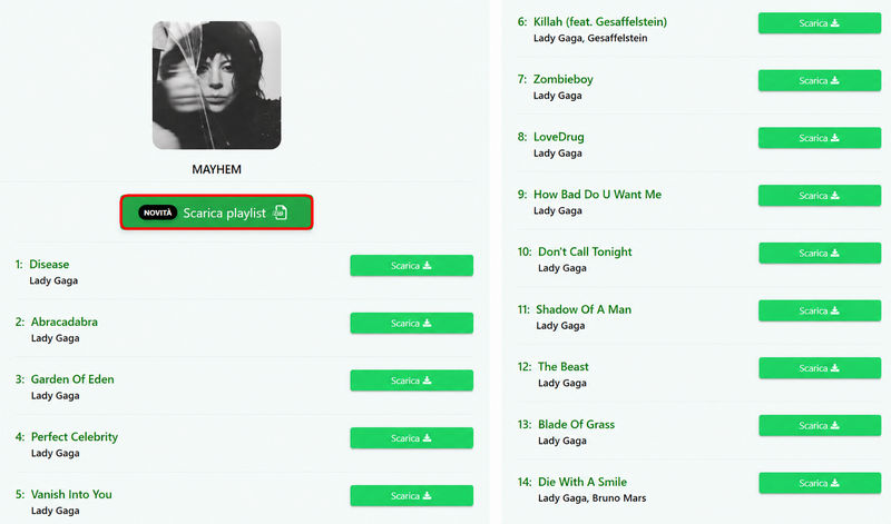 Download di un album con SpotifyMate