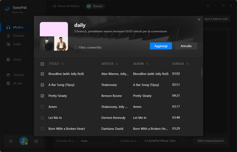 aggiungi canzoni Deezer a TunePat