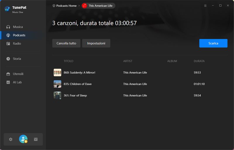 scaricamento podcast in mp3 mp4
