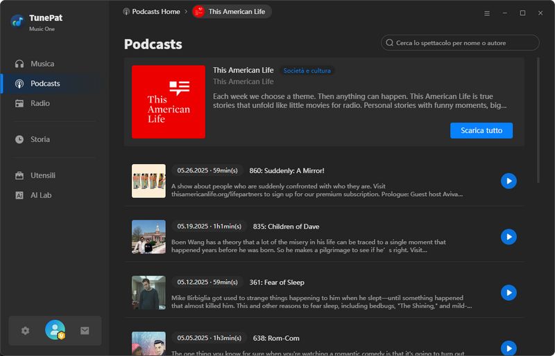 seleziona episodio specifico da scaricare