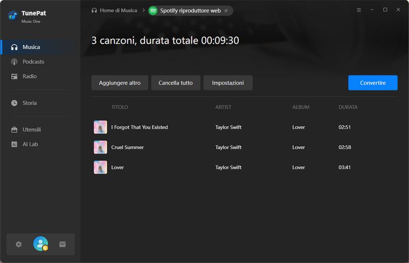 inizia a convertire le canzoni