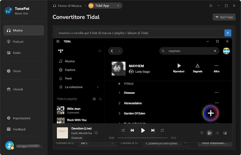 Aprire la playlist Tidal