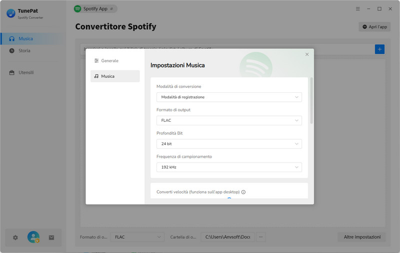 Personalizza impostazioni di output