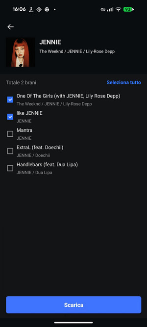 seleziona canzoni Spotify