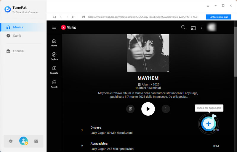 apri musica di YouTube