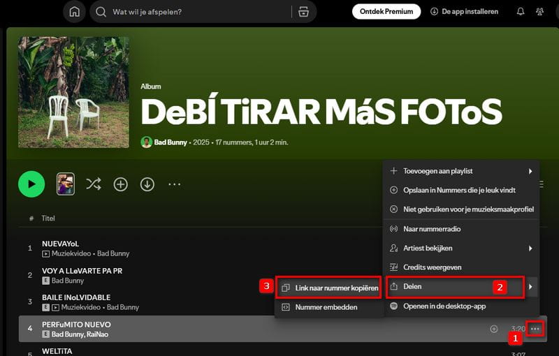 Spotify URL kopiëren