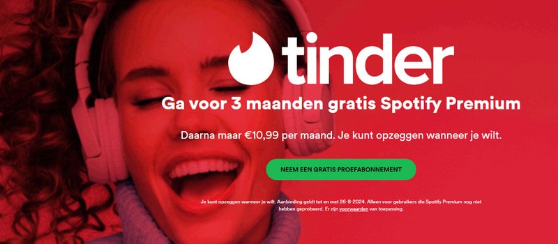 krijg spotify premium gratis via tinder