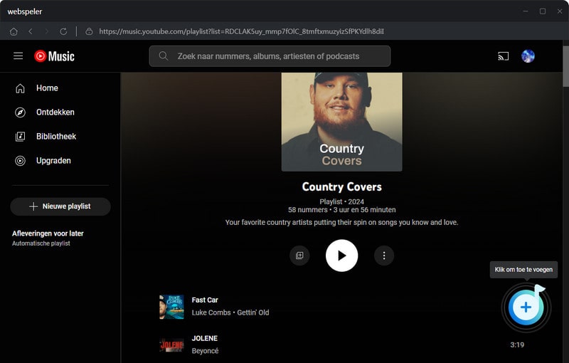 klik om YouTube-muzieknummers toe te voegen