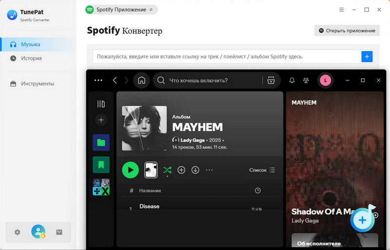 Добавление песен Spotify в TunePat
